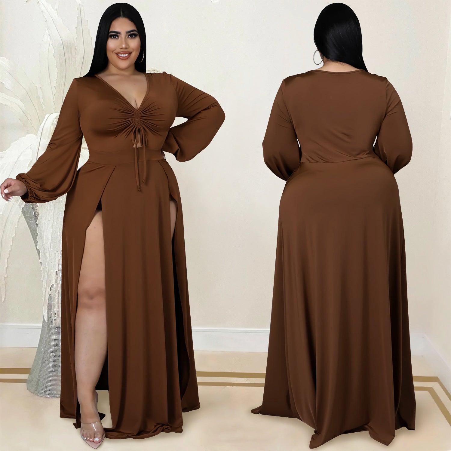 Ladies Hollow Tie Slit Long Skirt Dress - Amara Luxe Fine Boutique