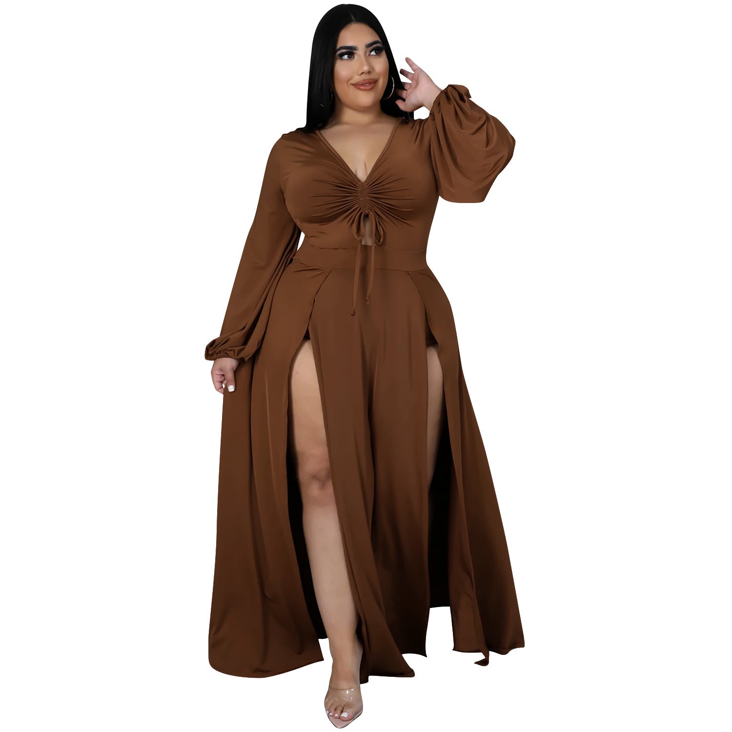 Ladies Hollow Tie Slit Long Skirt Dress - Amara Luxe Fine Boutique