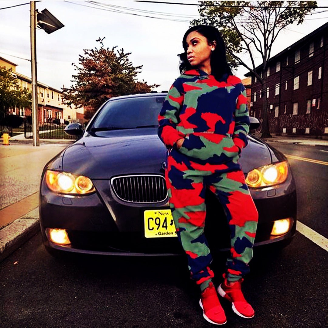 Long Sleeve TWO PIECE SET Hoodie Print Camouflage Tracksuit - Amara Luxe Fine Boutique