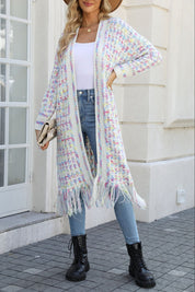 Multicolored Open Front Fringe Hem Cardigan - Amara Luxe Fine Boutique