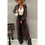 Multicolored Open Front Fringe Hem Cardigan - Amara Luxe Fine Boutique