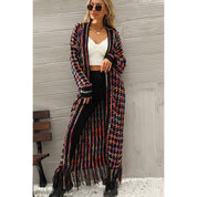 Multicolored Open Front Fringe Hem Cardigan - Amara Luxe Fine Boutique