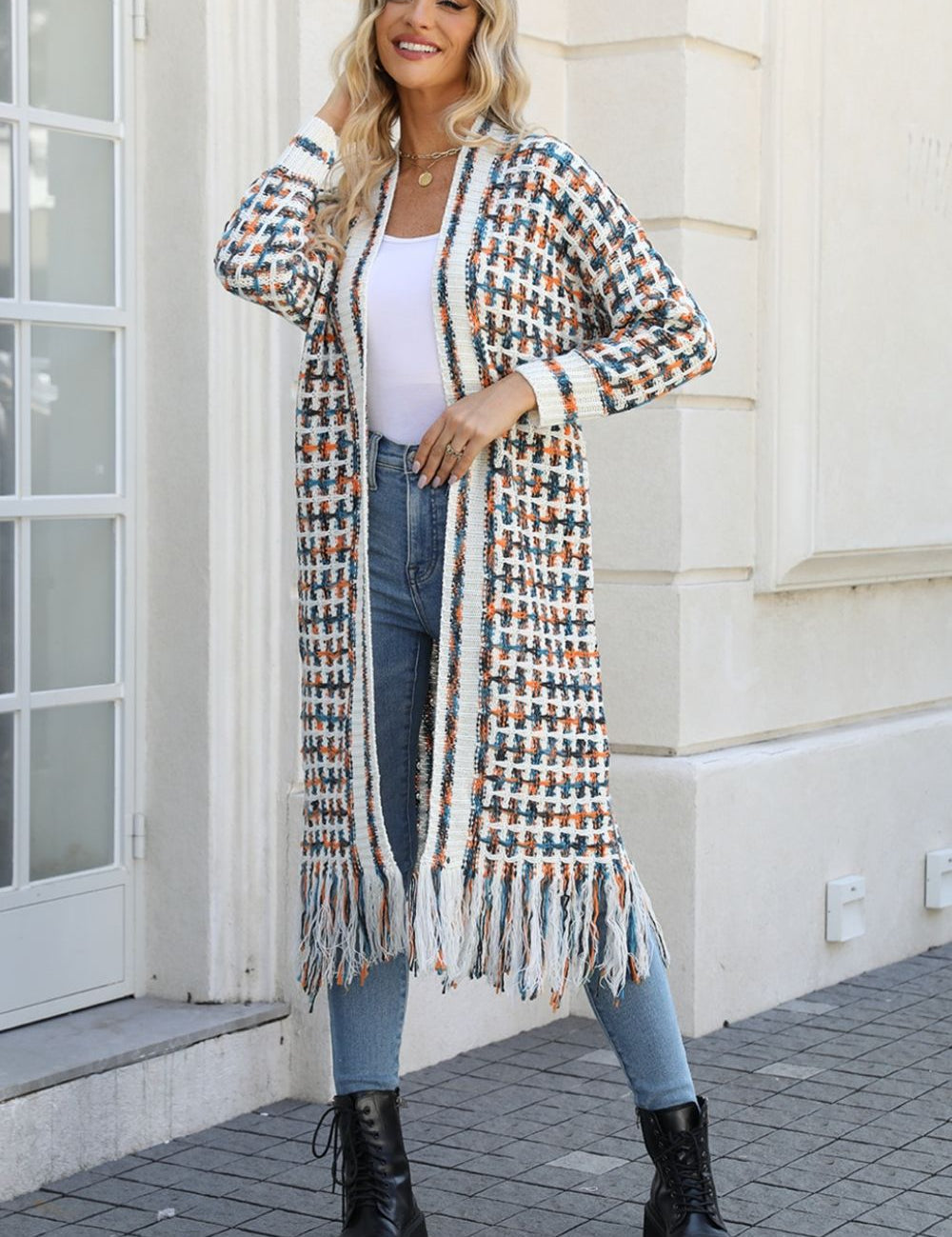Multicolored Open Front Fringe Hem Cardigan - Amara Luxe Fine Boutique