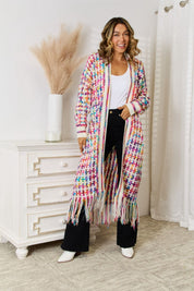 Multicolored Open Front Fringe Hem Cardigan - Amara Luxe Fine Boutique