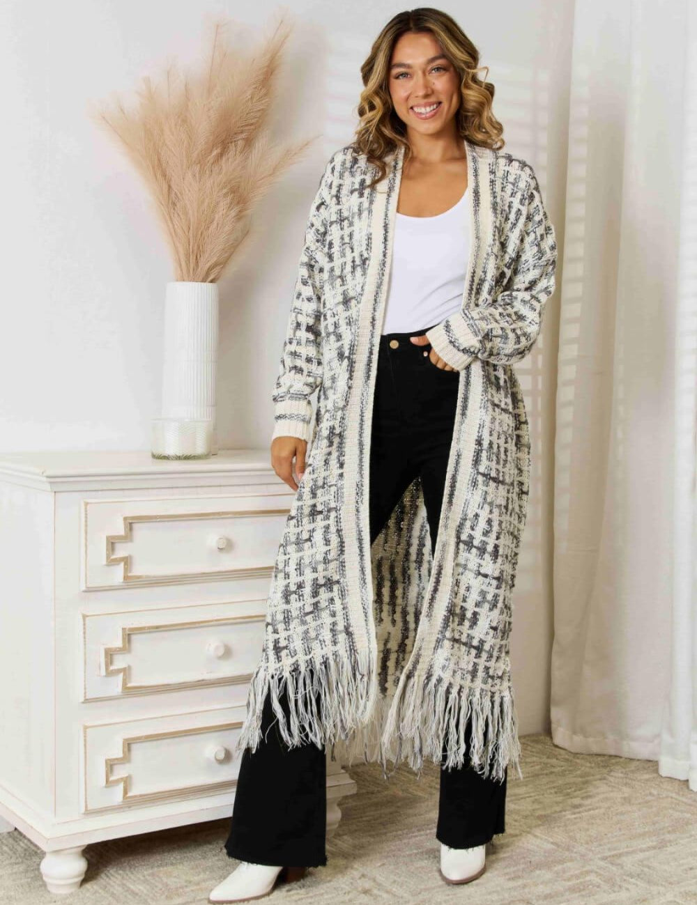 Multicolored Open Front Fringe Hem Cardigan - Amara Luxe Fine Boutique