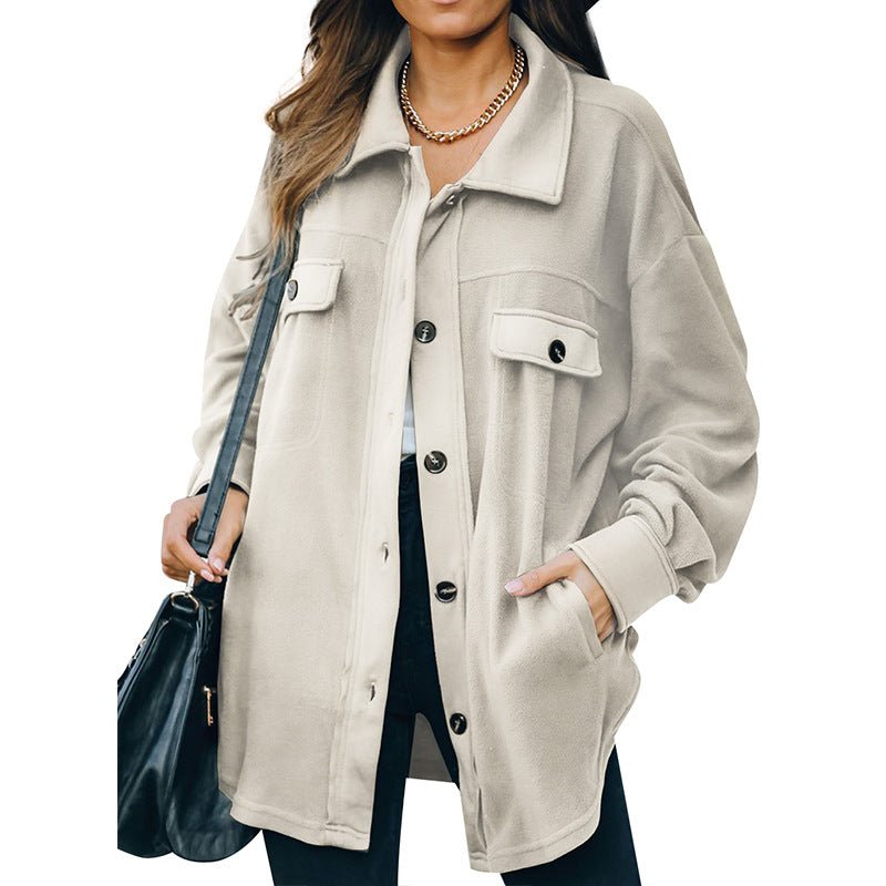 New Lapel Fleece-breasted Cardigan Jacket Shirt - Amara Luxe Fine Boutique
