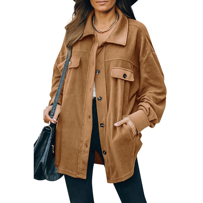 New Lapel Fleece-breasted Cardigan Jacket Shirt - Amara Luxe Fine Boutique