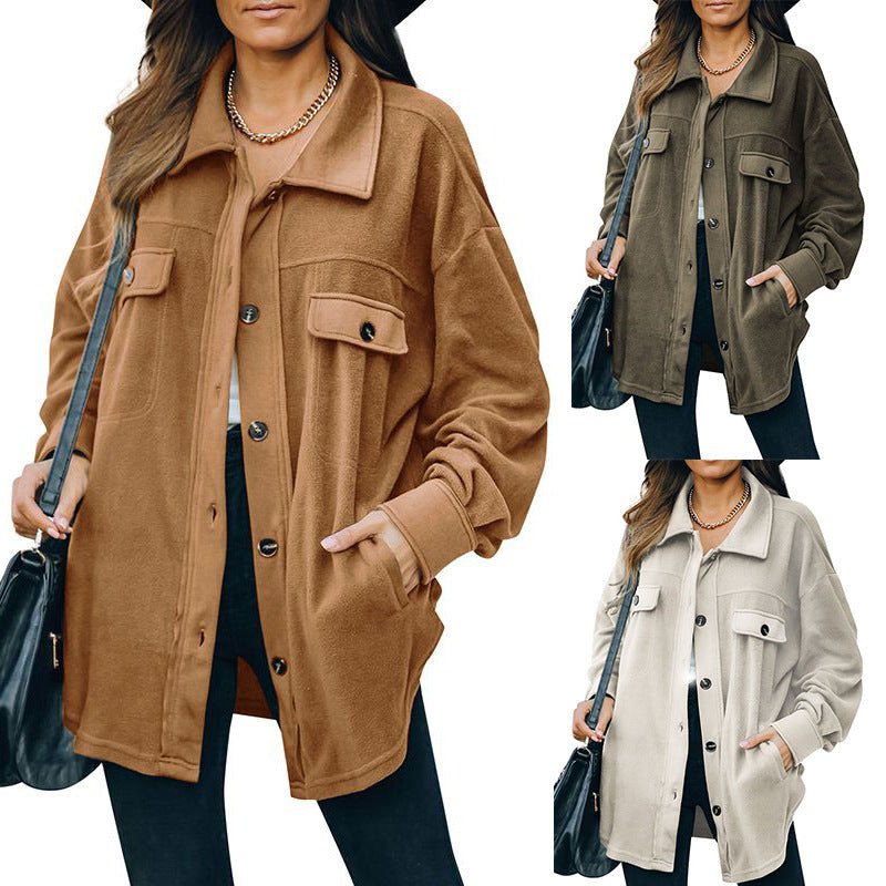 New Lapel Fleece-breasted Cardigan Jacket Shirt - Amara Luxe Fine Boutique