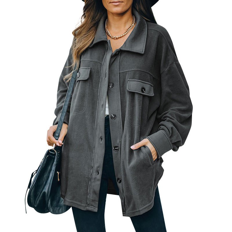 New Lapel Fleece-breasted Cardigan Jacket Shirt - Amara Luxe Fine Boutique