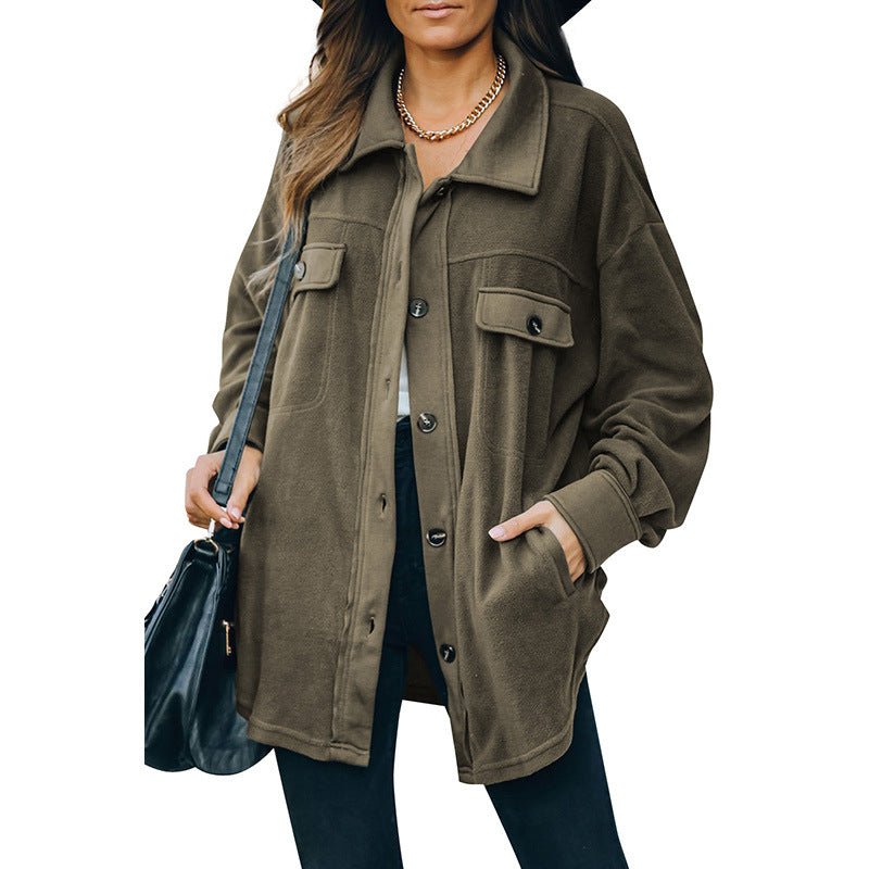 New Lapel Fleece-breasted Cardigan Jacket Shirt - Amara Luxe Fine Boutique