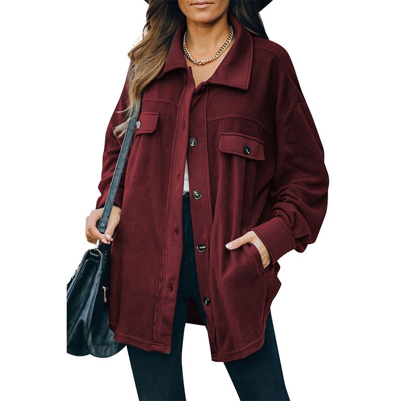 New Lapel Fleece-breasted Cardigan Jacket Shirt - Amara Luxe Fine Boutique