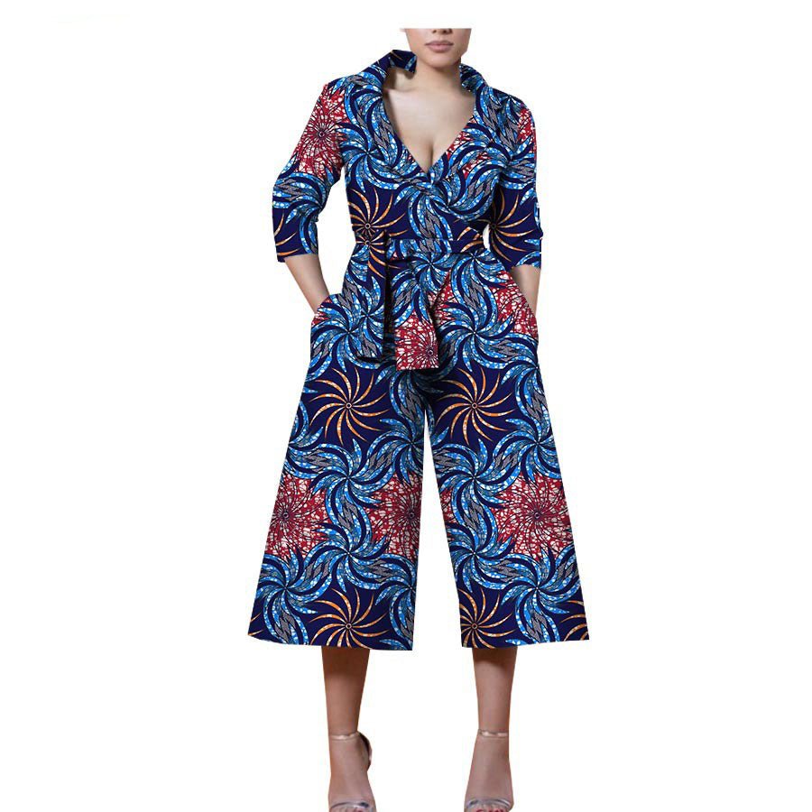 New Style African Ethnic Characteristic Batik Printed Cotton Casual Jumpsuit - Amara Luxe Fine Boutique