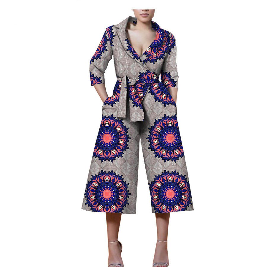New Style African Ethnic Characteristic Batik Printed Cotton Casual Jumpsuit - Amara Luxe Fine Boutique