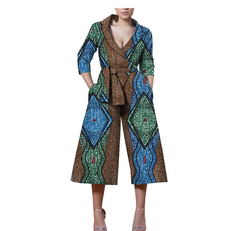 New Style African Ethnic Characteristic Batik Printed Cotton Casual Jumpsuit - Amara Luxe Fine Boutique