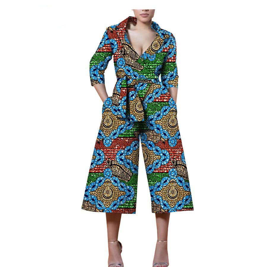 New Style African Ethnic Characteristic Batik Printed Cotton Casual Jumpsuit - Amara Luxe Fine Boutique