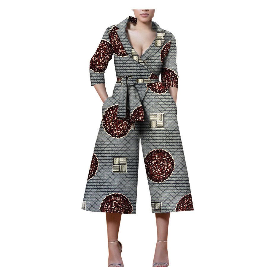 New Style African Ethnic Characteristic Batik Printed Cotton Casual Jumpsuit - Amara Luxe Fine Boutique