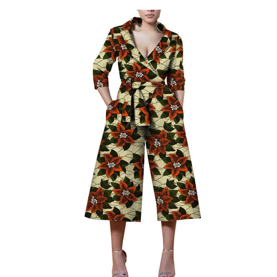 New Style African Ethnic Characteristic Batik Printed Cotton Casual Jumpsuit - Amara Luxe Fine Boutique