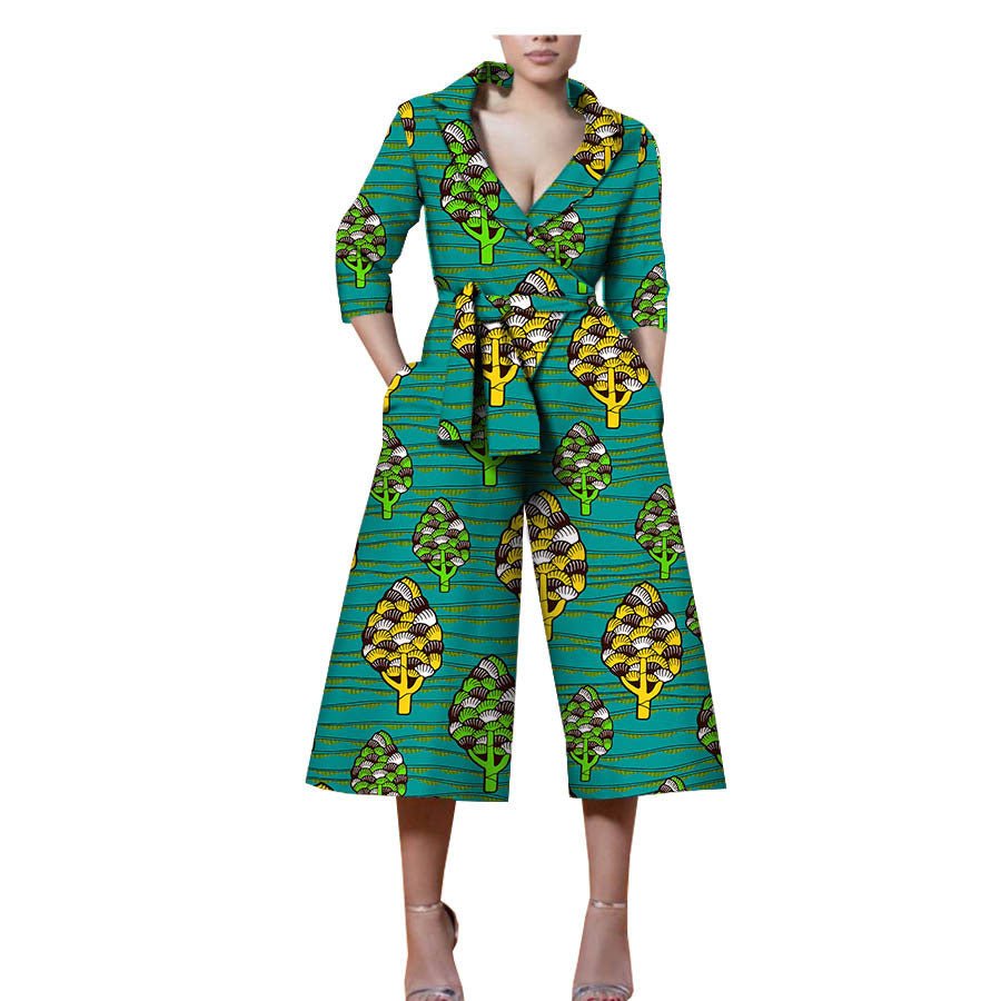 New Style African Ethnic Characteristic Batik Printed Cotton Casual Jumpsuit - Amara Luxe Fine Boutique