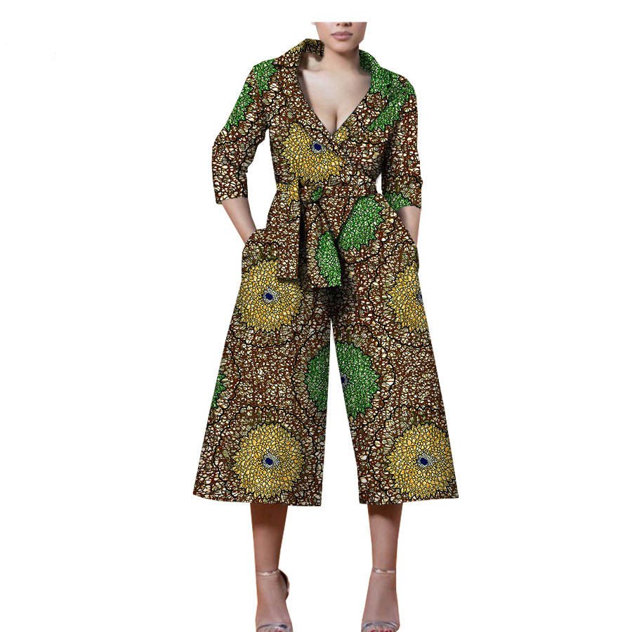 New Style African Ethnic Characteristic Batik Printed Cotton Casual Jumpsuit - Amara Luxe Fine Boutique