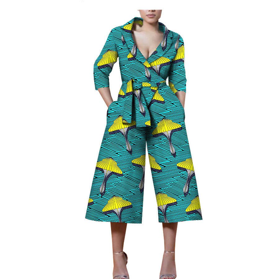 New Style African Ethnic Characteristic Batik Printed Cotton Casual Jumpsuit - Amara Luxe Fine Boutique