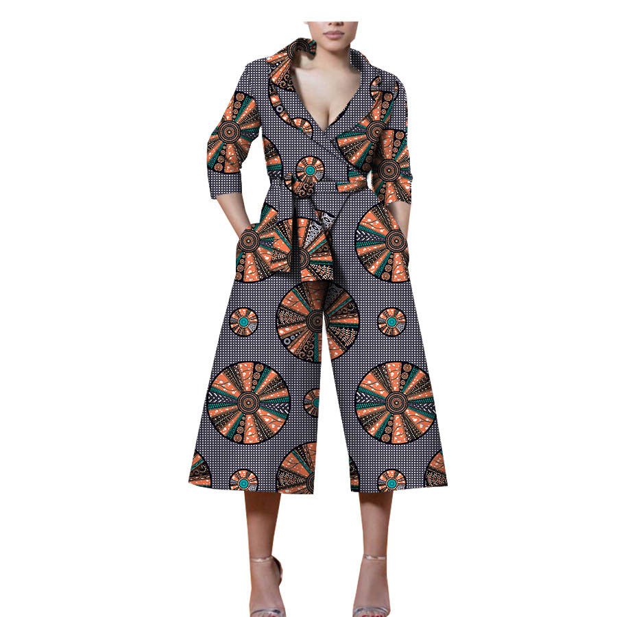 New Style African Ethnic Characteristic Batik Printed Cotton Casual Jumpsuit - Amara Luxe Fine Boutique