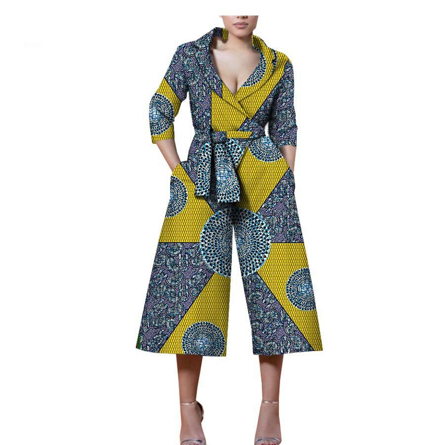 New Style African Ethnic Characteristic Batik Printed Cotton Casual Jumpsuit - Amara Luxe Fine Boutique