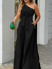 One Shoulder Sleeveless Wide Leg Jumpsuit - Amara Luxe Fine Boutique