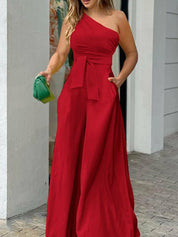 One Shoulder Sleeveless Wide Leg Jumpsuit - Amara Luxe Fine Boutique