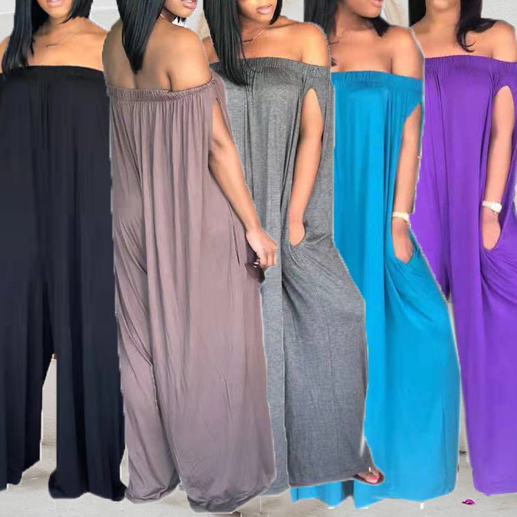 One-shoulder Tube Top Casual Loose Sleeveless Jumpsuit - Amara Luxe Fine Boutique