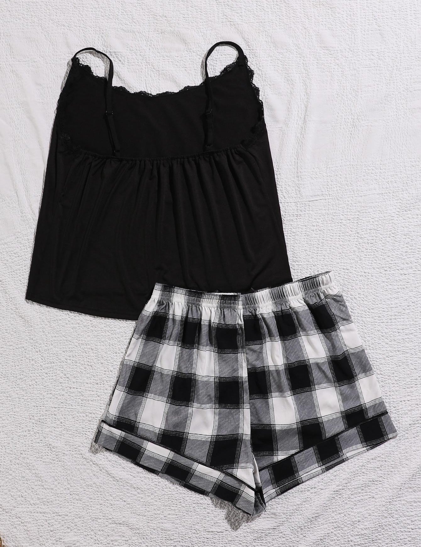 Plus Size Lace Trim Scoop Neck Cami and Printed Shorts Pajama Set - Amara Luxe Fine Boutique