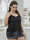 Plus Size Lace Trim Scoop Neck Cami and Printed Shorts Pajama Set - Amara Luxe Fine Boutique