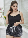 Plus Size Lace Trim Scoop Neck Cami and Printed Shorts Pajama Set - Amara Luxe Fine Boutique