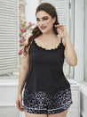 Plus Size Lace Trim Scoop Neck Cami and Printed Shorts Pajama Set - Amara Luxe Fine Boutique