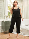 Plus Size Lace Trim Slit Cami and Pants Pajama Set - Amara Luxe Fine Boutique