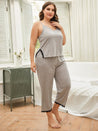 Plus Size Lace Trim Slit Cami and Pants Pajama Set - Amara Luxe Fine Boutique