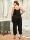 Plus Size Lace Trim Slit Cami and Pants Pajama Set - Amara Luxe Fine Boutique