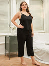 Plus Size Lace Trim Slit Cami and Pants Pajama Set - Amara Luxe Fine Boutique