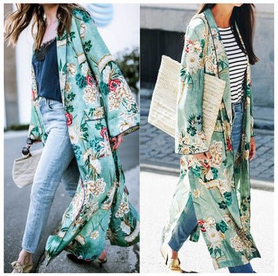 Printed gown and kimono cardigan - Amara Luxe Fine Boutique