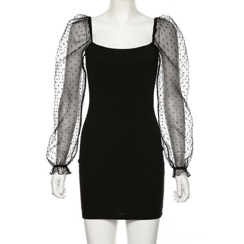 Puff sleeve A-line dot black white dress Women transparent - Amara Luxe Fine Boutique