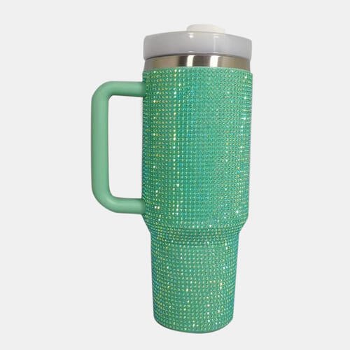 Rhinestone Stainless Steel Tumbler with Straw - Amara Luxe Fine Boutique