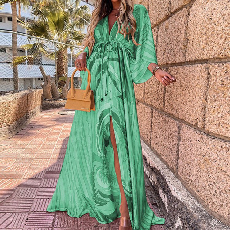 Sexy V-neck Split Irregular Beach Long Skirt Dress - Amara Luxe Fine Boutique