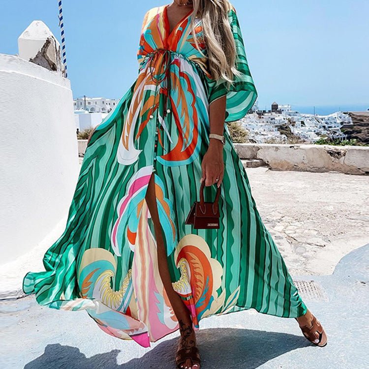 Sexy V-neck Split Irregular Beach Long Skirt Dress - Amara Luxe Fine Boutique