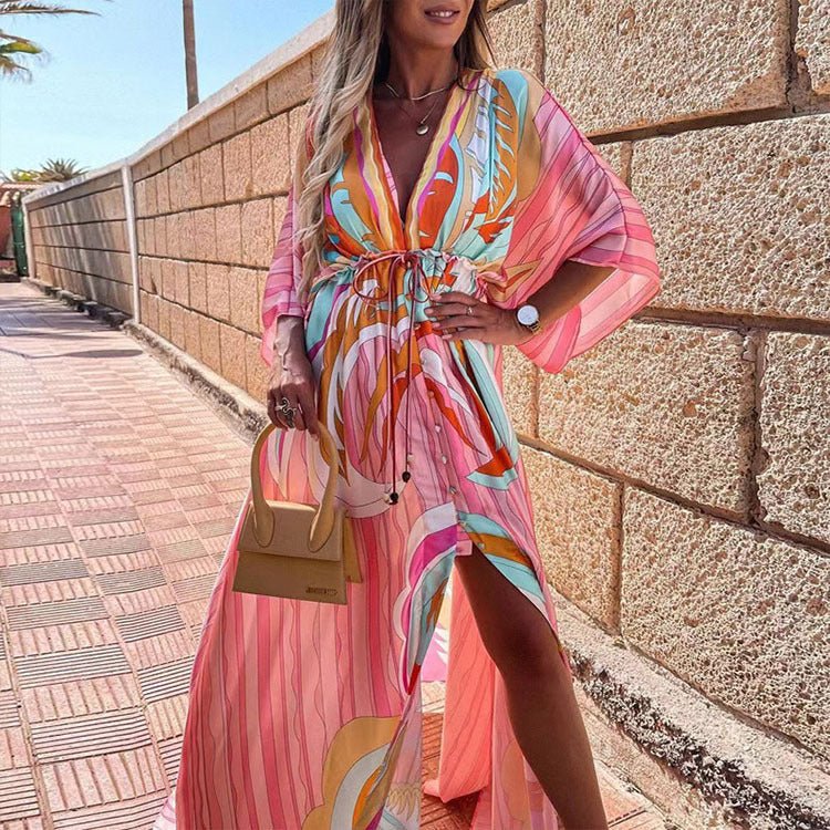 Sexy V-neck Split Irregular Beach Long Skirt Dress - Amara Luxe Fine Boutique