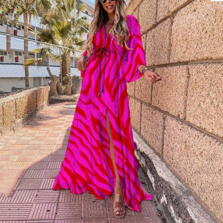 Sexy V-neck Split Irregular Beach Long Skirt Dress - Amara Luxe Fine Boutique