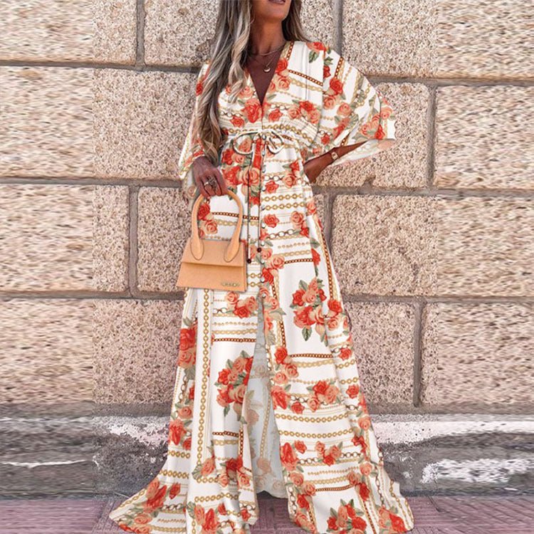 Sexy V-neck Split Irregular Beach Long Skirt Dress - Amara Luxe Fine Boutique