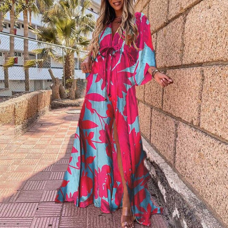 Sexy V-neck Split Irregular Beach Long Skirt Dress - Amara Luxe Fine Boutique