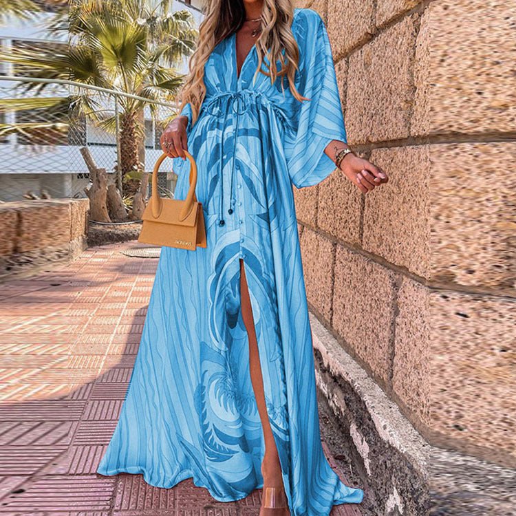 Sexy V-neck Split Irregular Beach Long Skirt Dress - Amara Luxe Fine Boutique