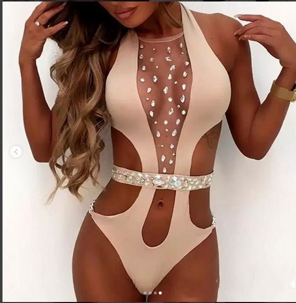 Sexy Women One Piece Swimwear Beachsets Lace Up Mesh Patchwork Monokini Bathings High Waist Thong Bathing Bodysuits Sets - Amara Luxe Fine Boutique