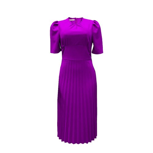 Short Sleeve Pleated Solid Color Dress - Amara Luxe Fine Boutique