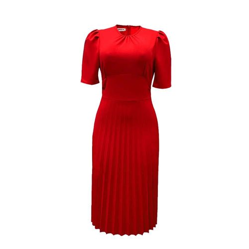 Short Sleeve Pleated Solid Color Dress - Amara Luxe Fine Boutique